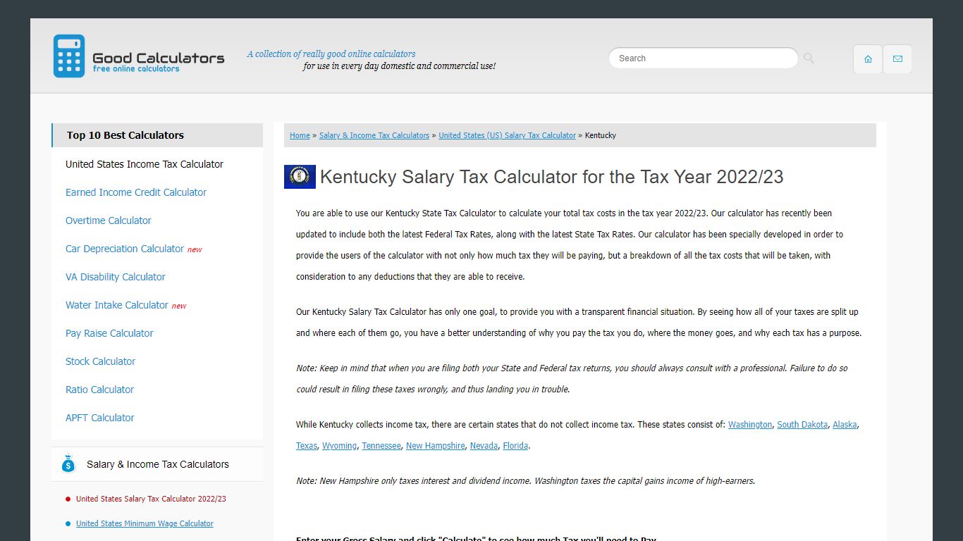 Kentucky State Tax Calculator - Good Calculators