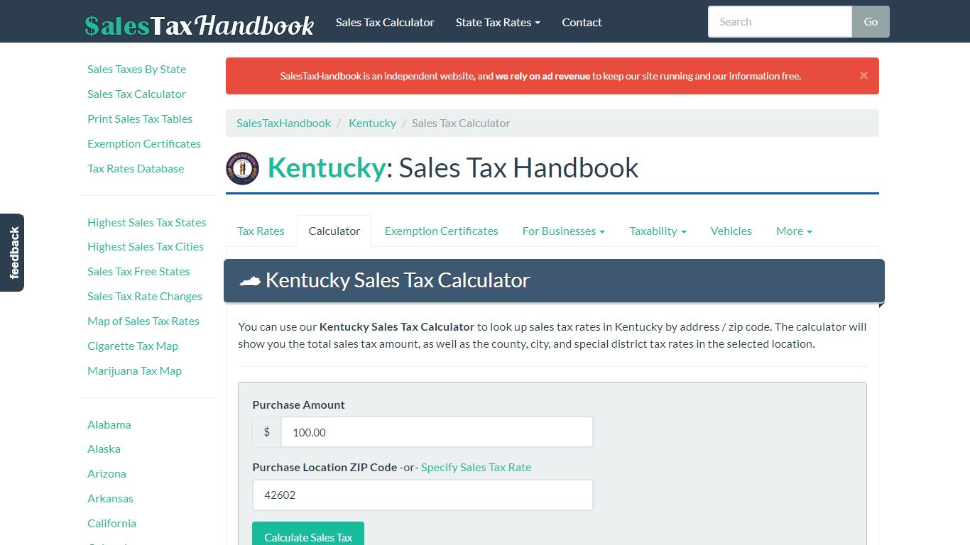 Kentucky Sales Tax Calculator - SalesTaxHandbook