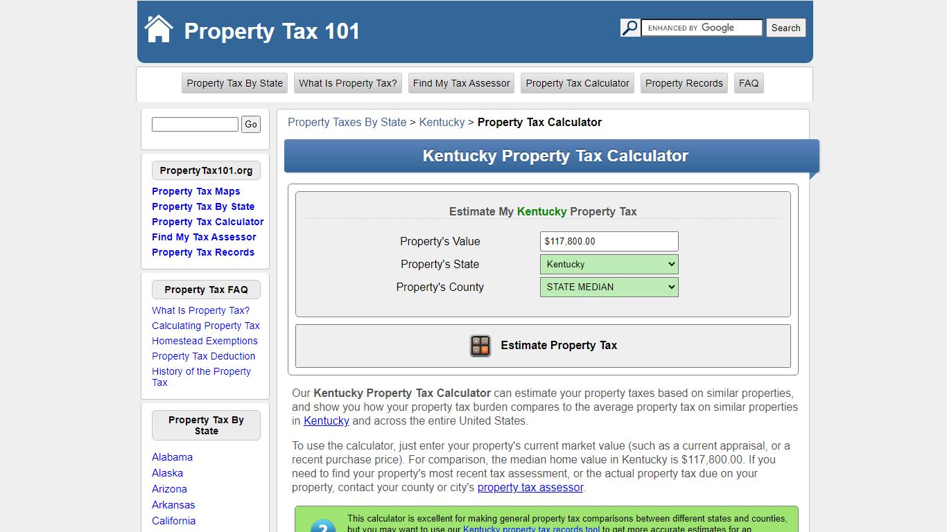 Kentucky Property Tax Calculator
